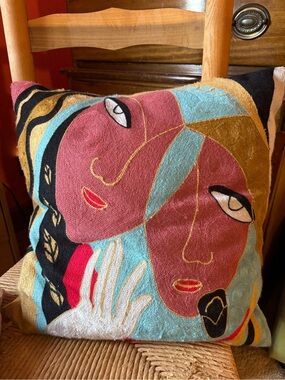 Abstract Double-Face Embroidered Throw Pillow Case - Multicolor